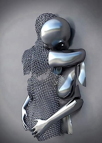 Metall Figur Statue Kunst Leinwand Gemälde Romantisch Abstrakt Poster und Drucke 3D Liebhaber Skulptur Poster Modernes Wohnzimmer Heimdekoration - Ohne Rahmen (BST-01,60x90cm*1)