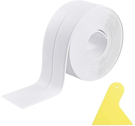 YANKUIRUI Bath Sealant Strip Tape Self Adhesive PVC Caulk Strip Water Resistant Anti Mould for Kitchen, Bathroom, Toilet, Wall Corner with Sealing Tool 38mm X 3.2M White