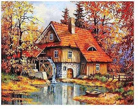 SHEGZHUC Diamond Painting Carre Paysage 50x40 cm Broderie Diamant Paysage Automne Perle Diamant Paysage Nature Diamond Painting Paysage Campagne Square Diamond Painting Maison de Campagne Loger