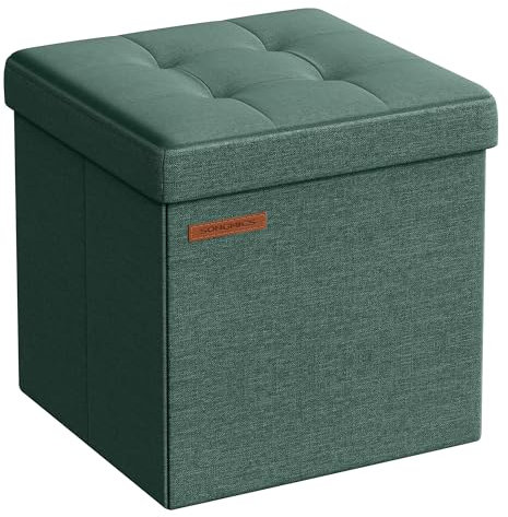 SONGMICS Sitzhocker mit Stauraum, kleine klappbare Sitzbank, 30 x 30 cm Fußbank, Aufbewahrungsbox, bis 130 kg belastbar, für Wohnzimmer Schlafzimmer Schlafsaal, vintagegrün LSF028C01