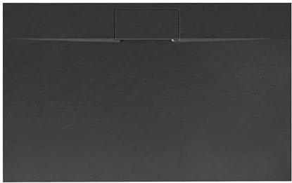 VBChome Duschwanne 100 x 80 x 2,5 cm Schwarz Steinstruktur Duschtasse Extra Flach Rechteckig Ablaufgarnitur Abdeckplatte SMC Verbundwerkstoff Universelle Installation Siphon Rechteckig 80x100 cm Lang