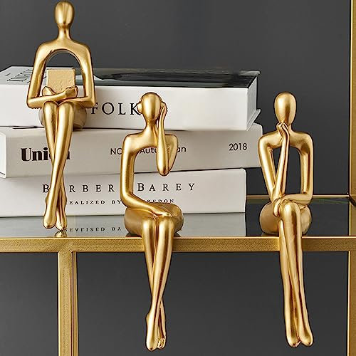 Ruspela Decorazioni per la casa Statua pensatore Ornamenti per mensole, 3 pezzi in resina seduta astratta scultura mensola decorazioni da collezione per soggiorno, casa ufficio libreria