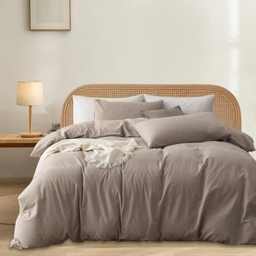Gezu Parure de Lit coton240x220cm Crème Brun Kaki Coton Certification Oeko-TEX Comprend Housse de Couette Coton 220x240 Doux Linge de Lit avec 2 Taie d'oreiller 65x65 avec Fermeture Eclair