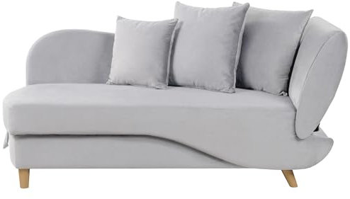 Chaiselongue Samtstoff grau rechtsseitig mit Stauraum Kissen modern Meri II