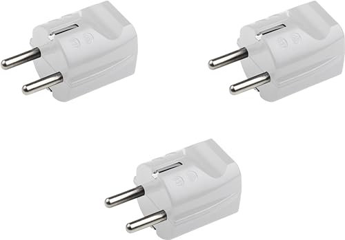 Meister Schutzkontakt-Stecker - 3 Stück - Kunststoff - weiß - 250 V - 16 A - Maximaler Kabelquerschnitt 2,5 mm² - IP20 Innenbereich - Gerade Einführung / Schuko-Stecker mit Zugentlastung / 7421600