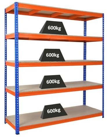 PROREGAL Profi Schwerlastregal Bison, HxBxT 200x180x60cm mit Fachlast 600kg, 5 Fachböden, Blau-Orange, Steckregal Garagenregal Lagerregal Werkstattregal Weitspannregal