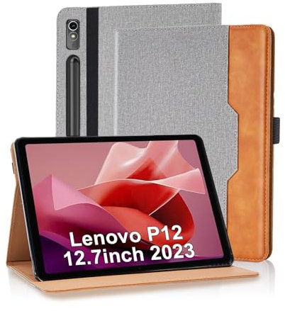 Varohix Case for Lenovo Tab P12 - 12.7 Inch 2024 Cover (Model:TB370FU) Multi-Angle Viewing Stand with Hand Strap, Grey