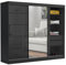 Brent - Kleiderschrank mit Spiegel und Schubladen 235cm Breit Chelsea Tomy, Schwebetürenschrank mit Spiegel, Schlafzimmerschrank, Kleiderschrank Schwarz Matt/Schwarz Hochglanz