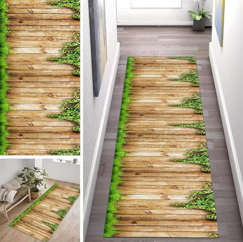 ZUZEKU Abstrakte Läufer Flur Küche Waschbar rutschfest 60X150cm Vintage 3D Holzmaserung Lang Küchenteppich Flurteppich Teppich Fur Korridor Wohnzimmer Schlafzimmer Meterware Anpassbar