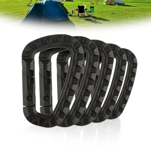 SULIUDAJI 5 Stück Karabiner D-Form Kunststoff Schwarz Set ABS Karabiner Clip für Outdoor Seile Rucksäcke Angelruten Camping Wandern Angeln Rucksack