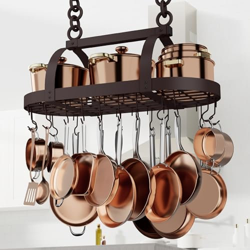 KES Estante de Cocina Para Colgar Sartenes Estante metálico para colgar Ollas Soporte de Utensilios de Cocina con 20 Ganchos Colgador de Sartenes, KUR221S85-OB