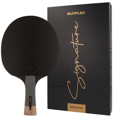 Sunflex® Tischtennisschläger Signature Power | ITTF zertifizierter Belag | 2,1mm Schwamm | für Profispieler | mit Carbonfaser | 7-lagige Furniereschichten | hochwertiges Holz | edle Aufbewahrungsbox