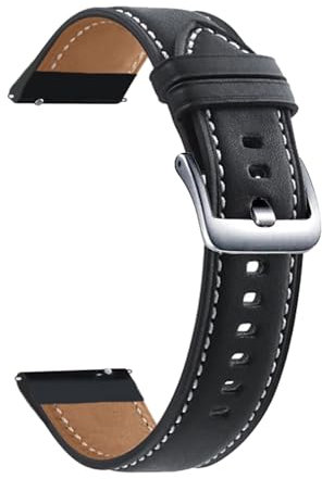22mm Schwarz Leder Uhrenarmband, Echtes Leder Ersatzarmbander mit Metallschnalle, Lederarmband Kompatibel mit Samsung Galaxy Watch 3 45mm/Galaxy Watch 46mm für Herren Damen