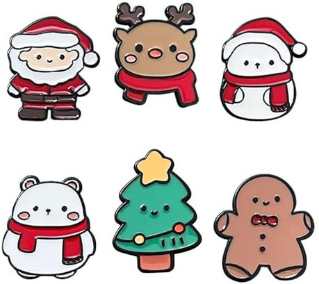 AMOR SPES 6pcs Christmas Brooch Pins Snowman Christmas Tree Elk Deer Santa Breast Pin Xmas Badge Gifts for Family Friends