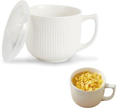 imuounl Soup Bowls with Handles, 900ml Microwave Bowl with Lid, Microwave Soup Mug with lid, Soup Mug with Handles, Soup containers, Instant Noodle Bowl, Porridge Bowl, Ramen Bowls(White)