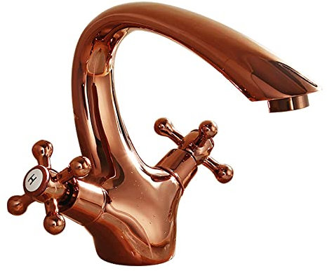 Vintage Brass Bathroom Sink Taps with Hot and Cold Water Retro Rose Gold Basin Mixer Tap with Two Cross Handles