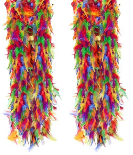 iSpchen 2M Bunte Feder Boa Flauschige Federboa Turkey Feather Boas Dekorieren Federboa Streifen Flauschige Federstreifen für Hochzeit Party Karneval Halloween Weihnachten Kostüm