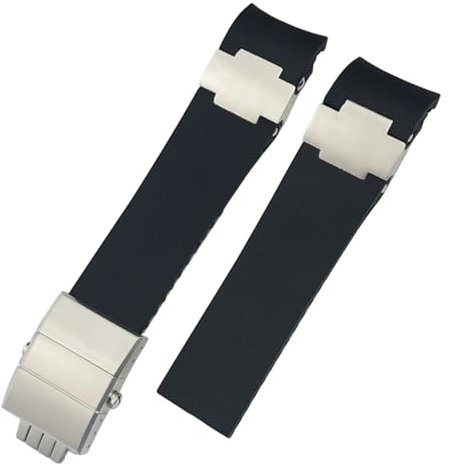 FFHDJL 22-mm-Uhrenarmbänder aus Silikonkautschuk, passend für Ulysse Nardin Diver, Silber-Roségold-Faltschließe, Schwarz-Blau-Uhrenarmband(Black Plain-01)