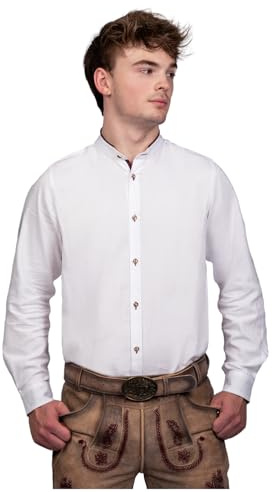 Edelnice Trachtenmode Trachten Herren Hemd Simon mit roten oder grünen Details Gr. S-5XL (DE/NL/SE/PL, Alphanumerisch, 4XL, Regular, Regular, rot)
