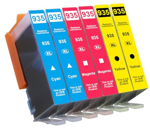 934XL 935XL (2 Cyan, 2 Magenta, 2 Gelb) Druckerpatronen, Kompatibel mit HP 934 935 934XL 935XL Patronen Hohe Ergiebigkeit für HP Officejet Pro 6230 6830 Officejet 6820 6800 (6er-Pack)