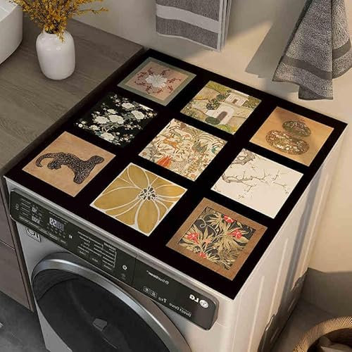 Funda Lavadora Flores Vintage Cubierta Para Lavadora Funda Universal Para Lavadora,Antideslizante Fundas Para Lavadoras,Para Lavadora, Secadora, Baños, Cocina,Frigorífico60*60Cm