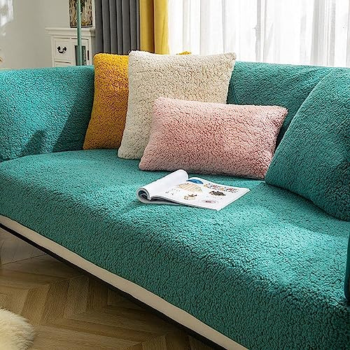 SHANNA Dicker Lamm-Kunstfell Sofabezug 1 2 3 4 Sitzer, Neuer Universeller Rutschfester Ecksofa Bezug L-Form Super Weich Staubdicht Sofa Schonbezüge für Wohnzimmer (Grün, 70 * 150cm Sitzbezug)