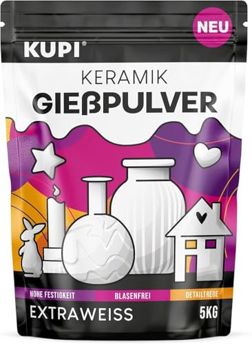KUPI Keramik Gießpulver Weiß 10kg | Gips zum Gießen Lufthärtend & Geruchlos | Gießmasse für Silikonformen | Reliefgießpulver Weiß Keramikpulver Gipspulver