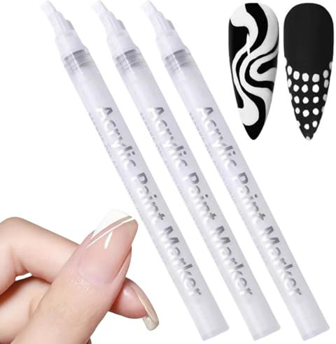 3PCS Quick Dry Fine Tips Nail Art Pens,Nail Varnish Pens,Nail Drawing Pen,Nail Art Tools,Nail Art Decoration DIY Dot Line Pattern,White Nail Pencil,Fine Tips Nail Polish Pen,Nail Art Stamp Pens