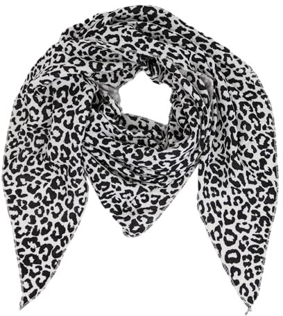 MIRROSI Damen Musselin Halstuch Made in Italy mit Leoprint oder Unifarben – Leichtes Dreieckstuch für Frühling & Sommer, Baumwolle, 200x80 cm (Leo Schwarz Weiss)
