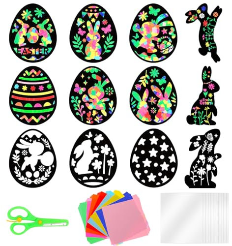 MQIAN Ostern Basteln Kinder, 12 Stück Bastelset Papier Ostern Fensterbilder, Geschenke Kinder für Handwerk Kreative DIY Osterdeko