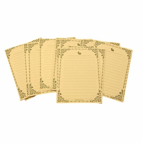 100 fogli di carta a righe con coniglio, carta da lettere A5 con bordo antico, formato lettera (non perforata), carta di riempimento a righe, cancelleria per scrivere lettere, inviti vintage (marrone)