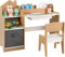 Kids Desk and Chair Set, Toddler Art Craft Play Wood Activity Desk with Chairs Storage Canvas Bin for Writing Drawing, Children Furniture for Daycare Nursery Boys Girls 3+ (Natural)