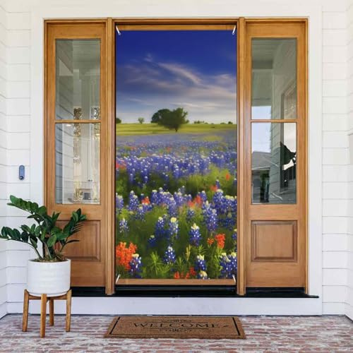 Texas Bluebonnets Landschaft Türabdeckung Willkommen Frühling Türbanner Dekorationen Veranda Banner Schild Foto Hintergrund saisonale Haustürabdeckungen Urlaub Party Indoor Outdoor Dekor 183 x 80 cm
