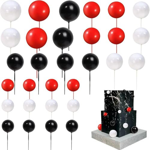 SYKYCTCY 24 Pack Ball Cake Toppers Balls Cupcake Toppers Insert Foam Ball Shaped Cake Picks Mini Balloon Cake Decoration for Wedding Anniversary Baby Shower Birthday Party Cake Decorations Supplies