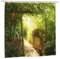 Summer Green Bamboo Forest Garden Shower Curtain, Spring Outdoor Waterproof Garden Decor, Scenery of Open Wooden Fence Walkway Bath Curtain, Waterproof Bathroom Tub Curtain, 180x180cm/ 71X71 in