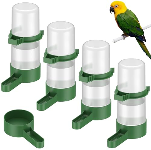 Pawfly 4 Stück Vogel-Wasserspender, automatische Vogeltränke, Kunststoff-Vogelkäfig-Wasserspender, grüne Wachtel-Tränke für Sittich, Wellensittich, Unzertrennliche usw. (Nicht für Futter geeignet)
