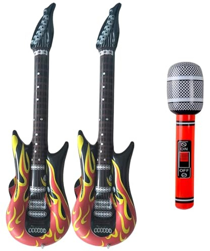 3 Stück Luftgitarren zum Aufblasen, Aufblasbare Gitarren Requisiten, Rock Toy Musikinstrument Set, für 80er 90er Jahre Musikparty, Geburtstag, Carnival, Props Party, Ideale Party Deko Zubehör