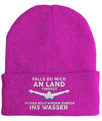 Lustige Mütze mit Spruch: Falls du Mich an Land findest, schieb Mich zurück ins Wasser – Besticktes Beanie für Schwimmer, Wasserfans, Sportler, Männer, Frauen, Freizeit und Humor