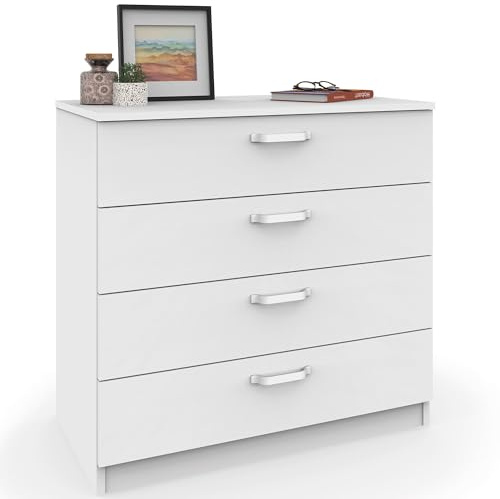 briebe Kommode für Schlafzimmer, Kommode mit 4 Schubladen, 78 x 74 x 40 cm (H x B x T), Schlafzimmer, Jugendzimmer, Kinder, Prakt, Weiß