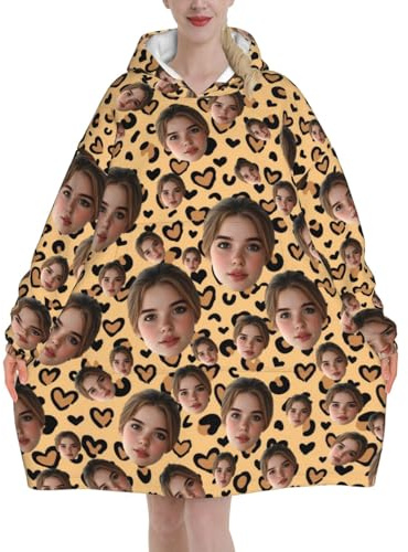Felpa Coperta indossabile Personalizzata Panda coperta vestaglia pile con maniche donna Personalizzato il tuo con Foto del viso felpe oversize Flanella plaid con maniche per uomo idea regalo donne