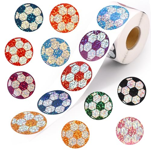 500pcs Football Stickers Roll, 3.8cm/1.5in Waterproof Soccer Labels Self-Adhesive Sports Theme Decals for Water Bottles Scrapbooks Party Favors Team Supplies and Boys Girls Kids Decorations