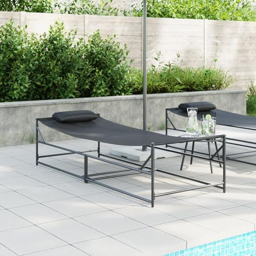 IBUQDDV Gartenliege Anthrazit 200x74x73 cm Stahl und Textilene Outdoor Lounge für Terrasse und Poolbereich mit weichem Kissen, Rutschfester Basis und wetterfesten Materialien,