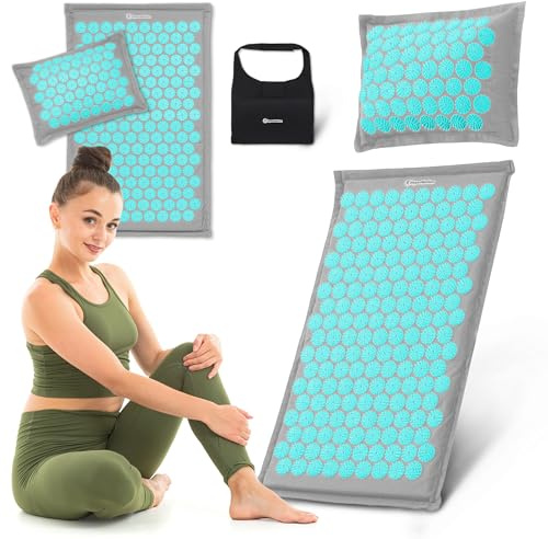 HyperMotion Akupressurmatte mit Kissen Eco - Akupunktur Matte - Massagematte Ganzkörpermassage, Akupressurmatte Set für Entspannung, Kokosfaser und Buchweizen 68 × 42 × 2 cm
