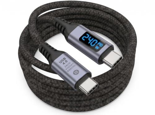 IBAADII USB4 Cable 1.5m, 240W PD 3.1 USB C to USB C Cable with LED Display, 40Gbps 8K@60Hz Video, Nylon Braided Thunderbolt 4/3Compatible for MacBook Pro, Docking Station, SSD-GREY