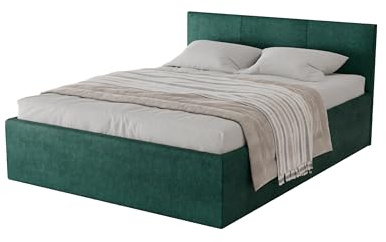Meblofun Polsterbett DONA mit Kopfteil, 160x200 cm, Doppelbett mit Bettkasten und Lattenrost aus Holz, Velourstoff, Farbe: Grün