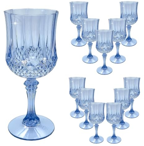 M.J COMFY-LIFE Blue Plastic Wine Glasses Sapphire Glitter Reusable Party Wine Cups (12pcs)