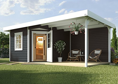 Weka 213.3030.46294 Premium-Saunahaus Salo 2 mit Elementsauna, Anthrazit/Weiß, 338 x 646 x 237 cm