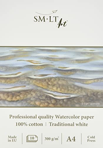 SMLT AS-10(300)/PRO Line A4 Aquarellblock für Professionell, 300 gsm, traditionelles weißes 100 Prozent Baumwollpapier, 10 Blatt