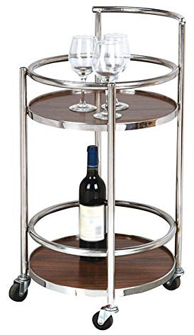 Servierwagen Barwagen Rostfreier Stahl Mit Leitplanke Massivholz Runder Tisch Kann Bewegen Gummirad 2 Tabletts Küche, Last 20 Kg (Farbe : Silber, größe : 40 x 78 cm)