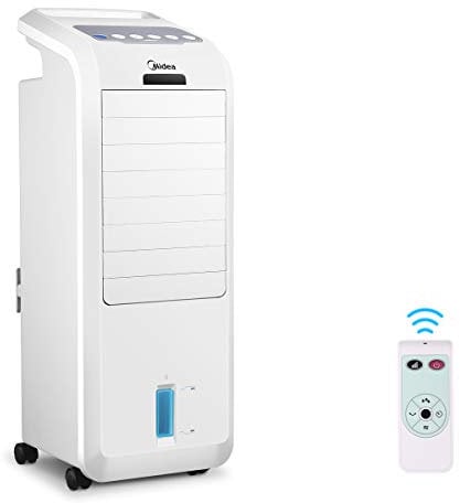 Midea AC100-16BR Refroidisseur d'air mobile avec refroidissement à eau, ventilateur avec refroidissement à eau de 5 l, humidificateur, avec télécommande, minuterie 7H, oscillation grand angle,
